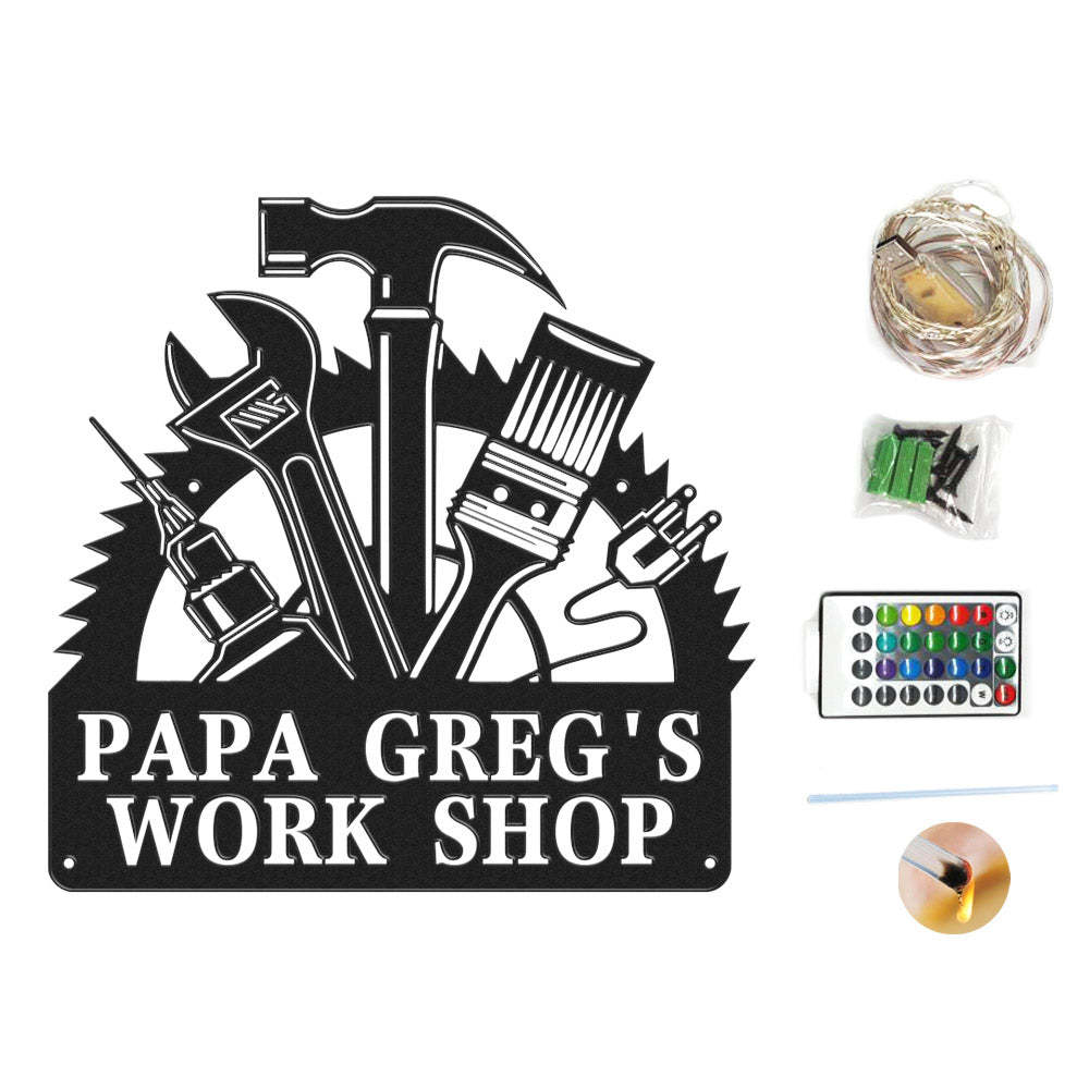 Custom Workshop Metal Sign Personalized LED Lights Wall Art Decor Father's Day Gift - MadeMineAU