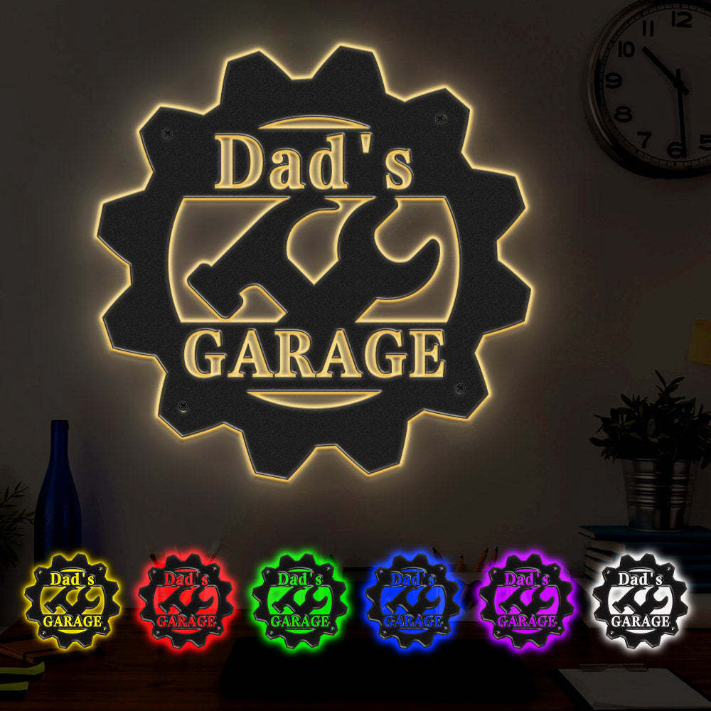 Custom Garage Metal Sign Personalized LED Lights Wall Art Decor Father's Day Gift for Dad - MadeMineAU