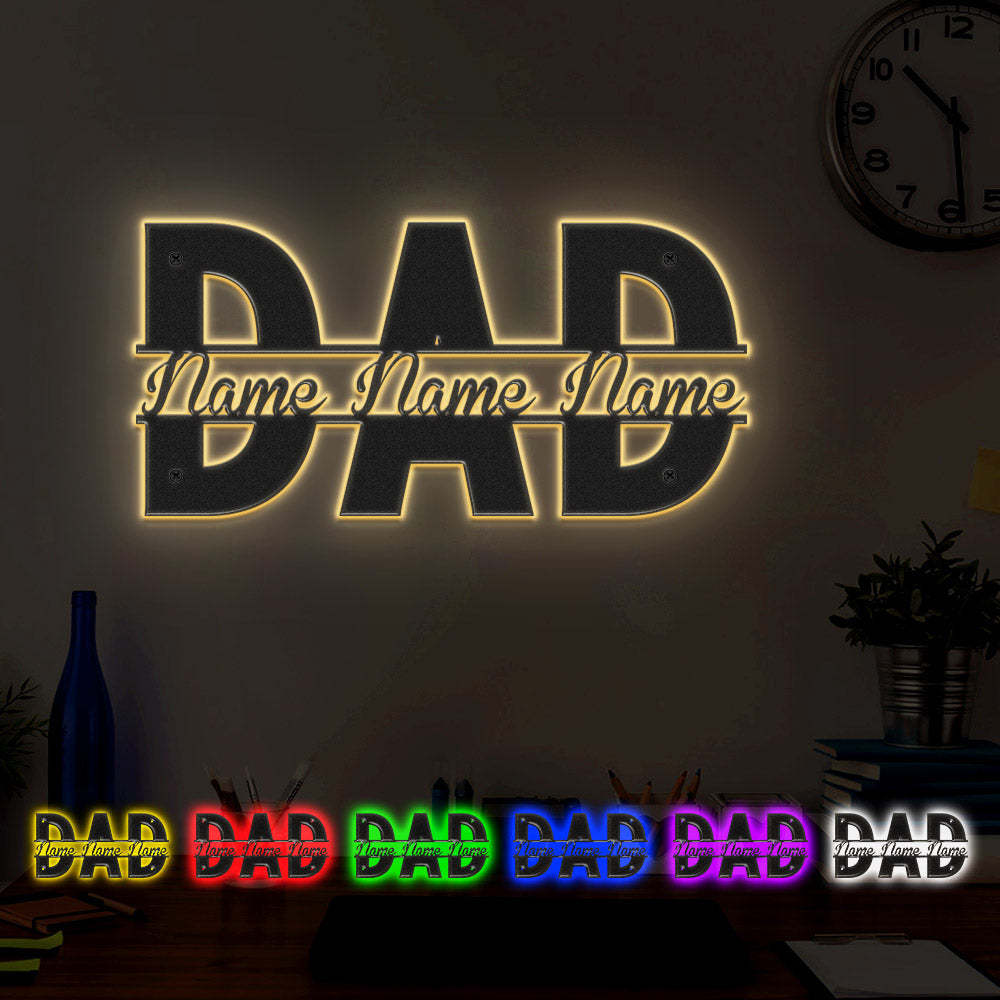 Custom Dad Metal Sign Personalized Name LED Lights Wall Art Decor Father's Day Gift - MadeMineAU