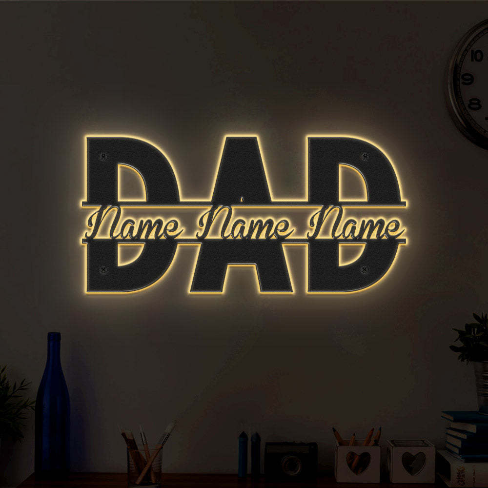 Custom Dad Metal Sign Personalized Name LED Lights Wall Art Decor Father's Day Gift - MadeMineAU
