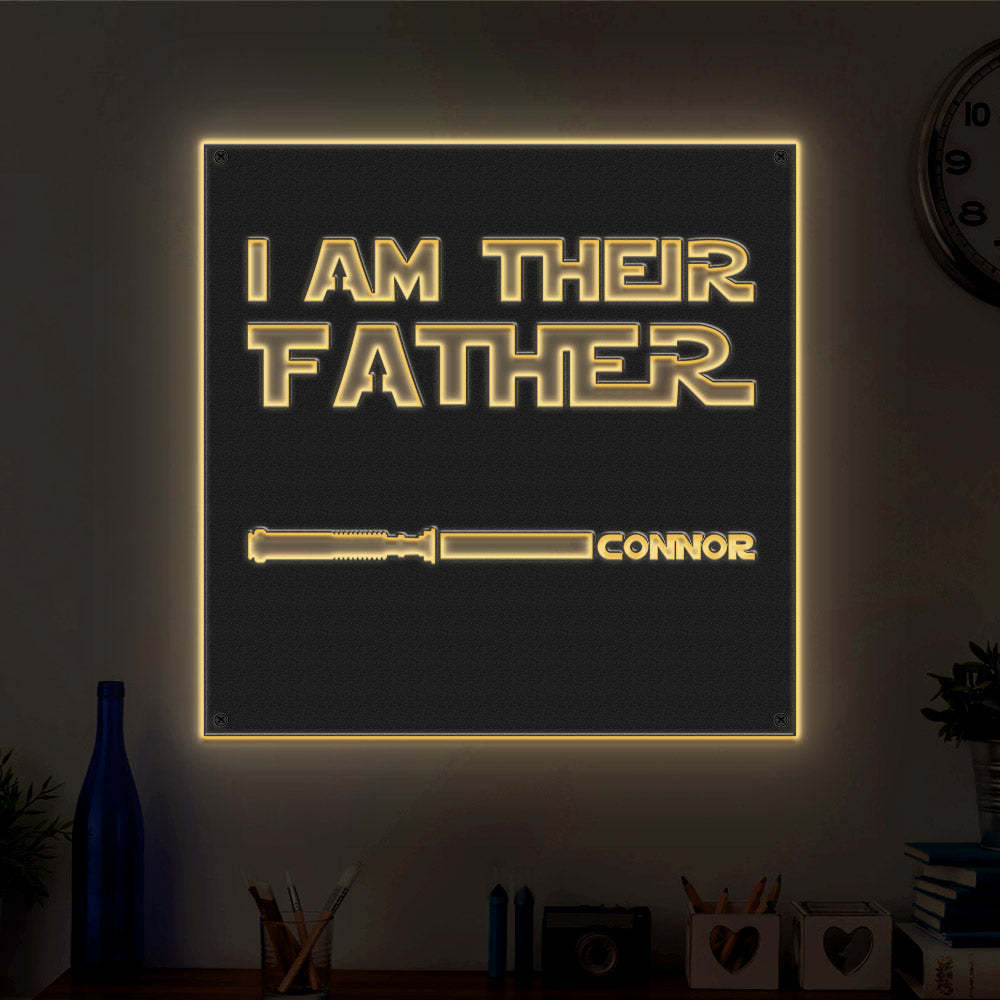 Custom I Am Their Father Metal Sign Personalized Light Saber LED Lights Wall Art Decor Father's Day Gift - MadeMineAU