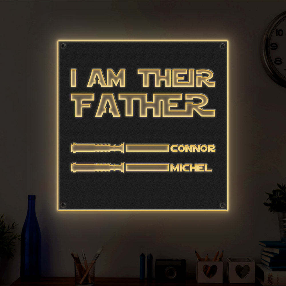 Custom I Am Their Father Metal Sign Personalized Light Saber LED Lights Wall Art Decor Father's Day Gift - MadeMineAU