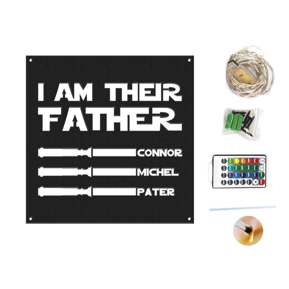 Custom I Am Their Father Metal Sign Personalized Light Saber LED Lights Wall Art Decor Father's Day Gift - MadeMineAU