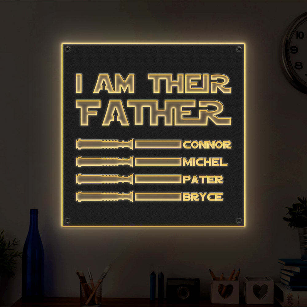 Custom I Am Their Father Metal Sign Personalized Light Saber LED Lights Wall Art Decor Father's Day Gift - MadeMineAU