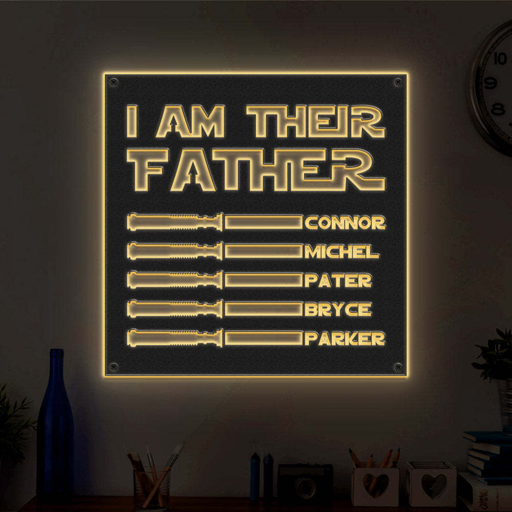 Custom I Am Their Father Metal Sign Personalized Light Saber LED Lights Wall Art Decor Father's Day Gift - MadeMineAU