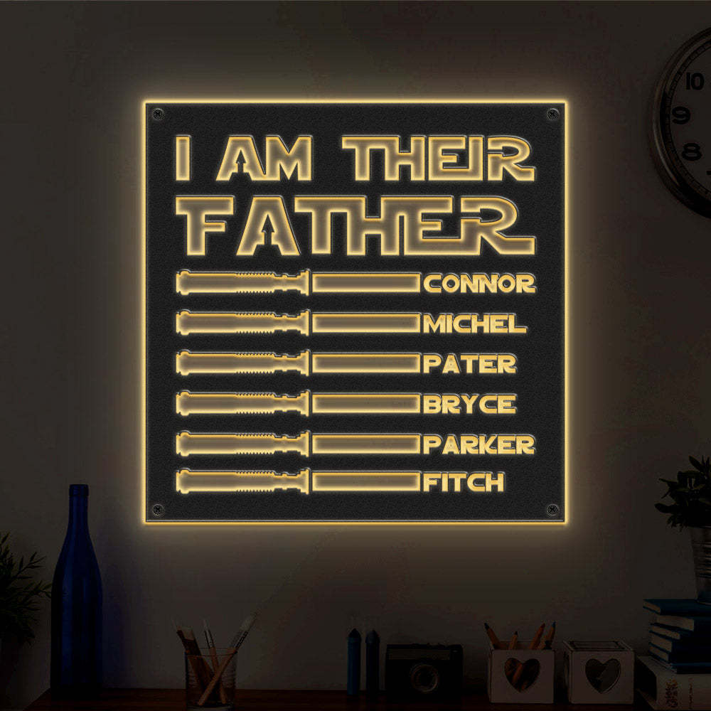 Custom I Am Their Father Metal Sign Personalized Light Saber LED Lights Wall Art Decor Father's Day Gift - MadeMineAU
