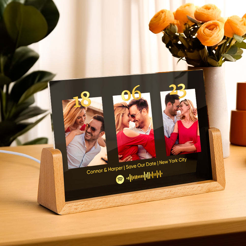 Anniversary Gift Personalized Photo Plaque Custom Night Light Spotify Plaque Lamp with Spotify Code - MyPhotoLighter