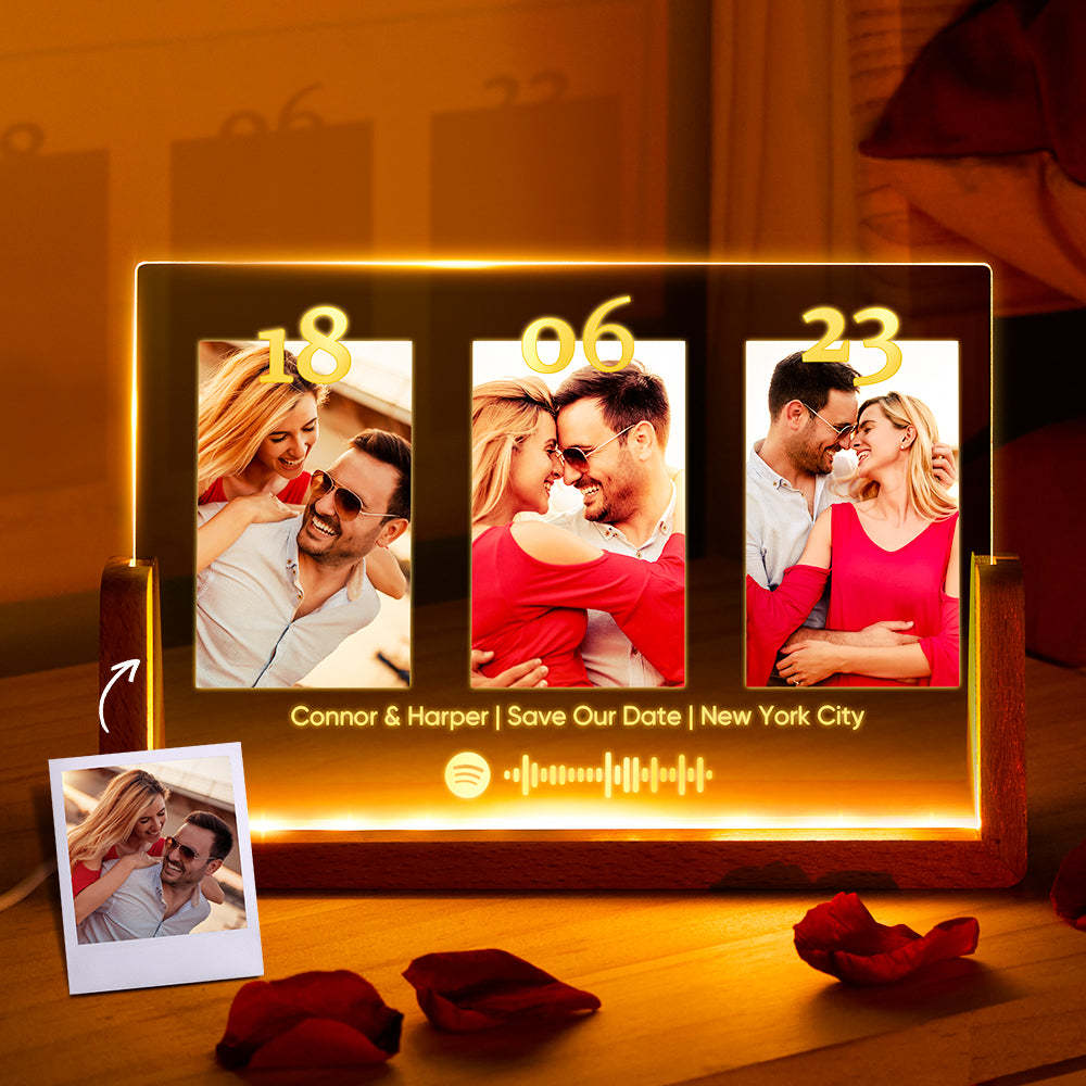 Anniversary Gift Personalized Photo Plaque Custom Night Light Spotify Plaque Lamp with Spotify Code - MyPhotoLighter