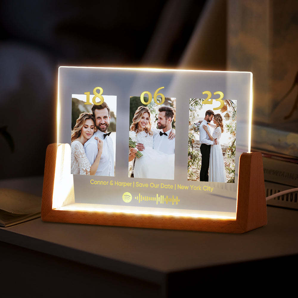 Anniversary Gift Personalized Photo Plaque Custom Night Light Spotify Plaque Lamp with Spotify Code - MyPhotoLighter