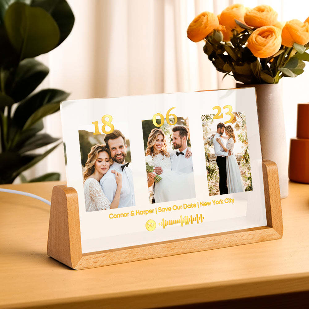 Anniversary Gift Personalized Photo Plaque Custom Night Light Spotify Plaque Lamp with Spotify Code - MyPhotoLighter