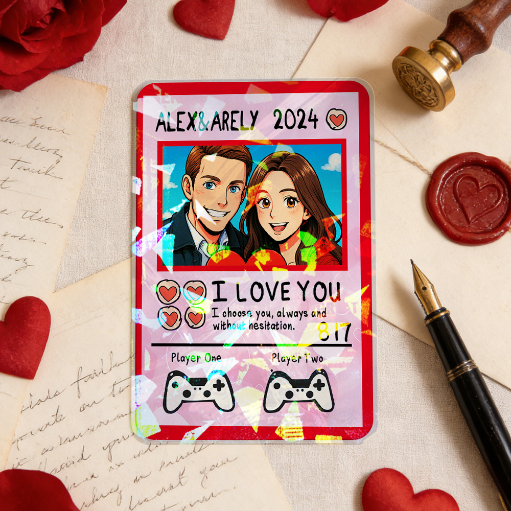 Personalized Valentine’s Day Power Couple Card, Custom Anniversary Card Couple Photo Anime Style, Best Valentine's Day Gift for Lover - MademineAU