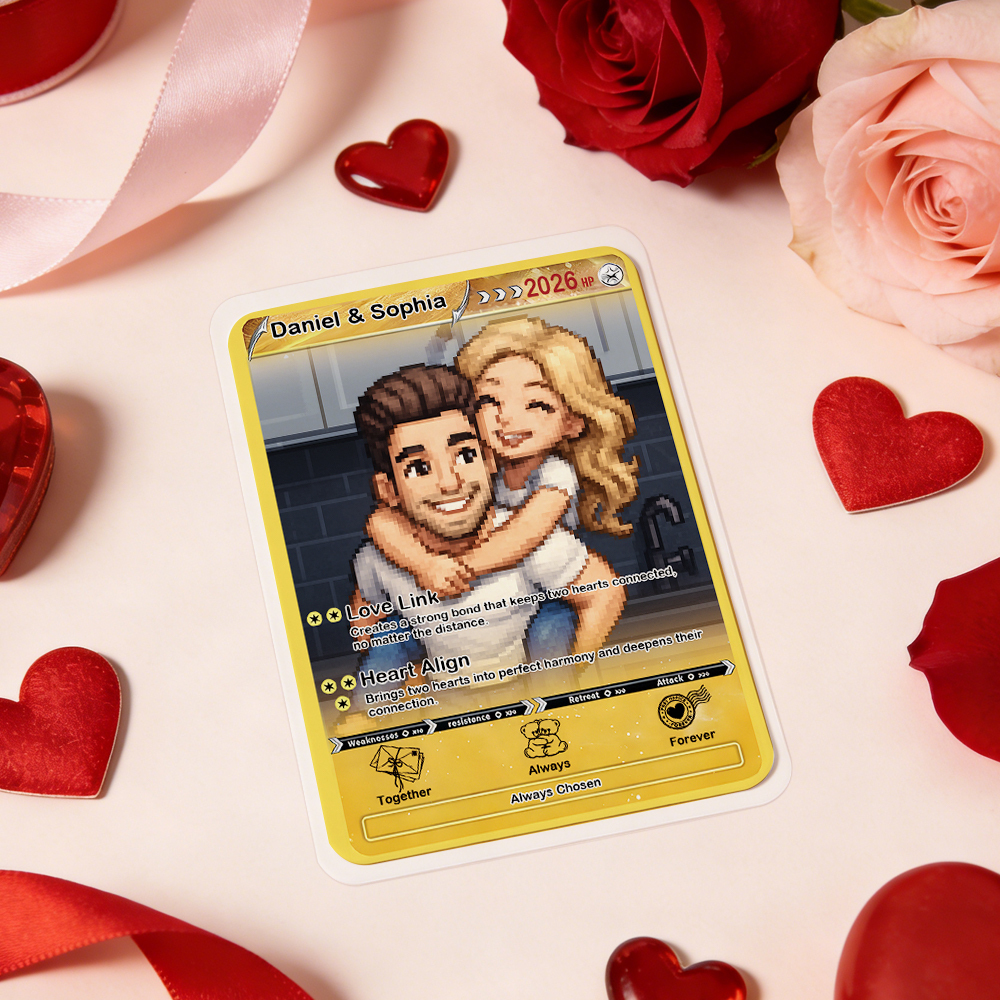 Personalized Valentine’s Day Power Couple Card, Custom Anniversary Card Couple Photo Anime Style, Best Valentine's Day Gift for Lover - MademineAU