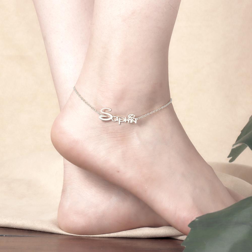 Custom Disney Name Anklet Silver Unique Gift - MadeMineAU