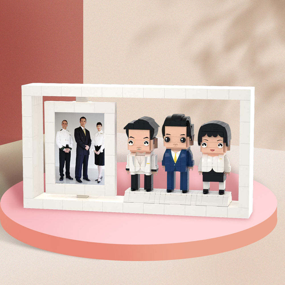 Gifts for Colleagues Full Body Customizable 3 People Custom Brick Figures Photo Frame Small Particle Block - MadeMineAU