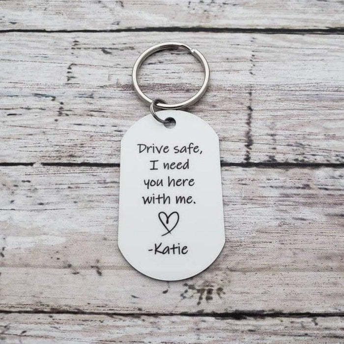 Custom Photo Keychain Personalized Photo Keychain With Name For Couple "Drive Safe I Need You Here With Me" - MadeMineAU