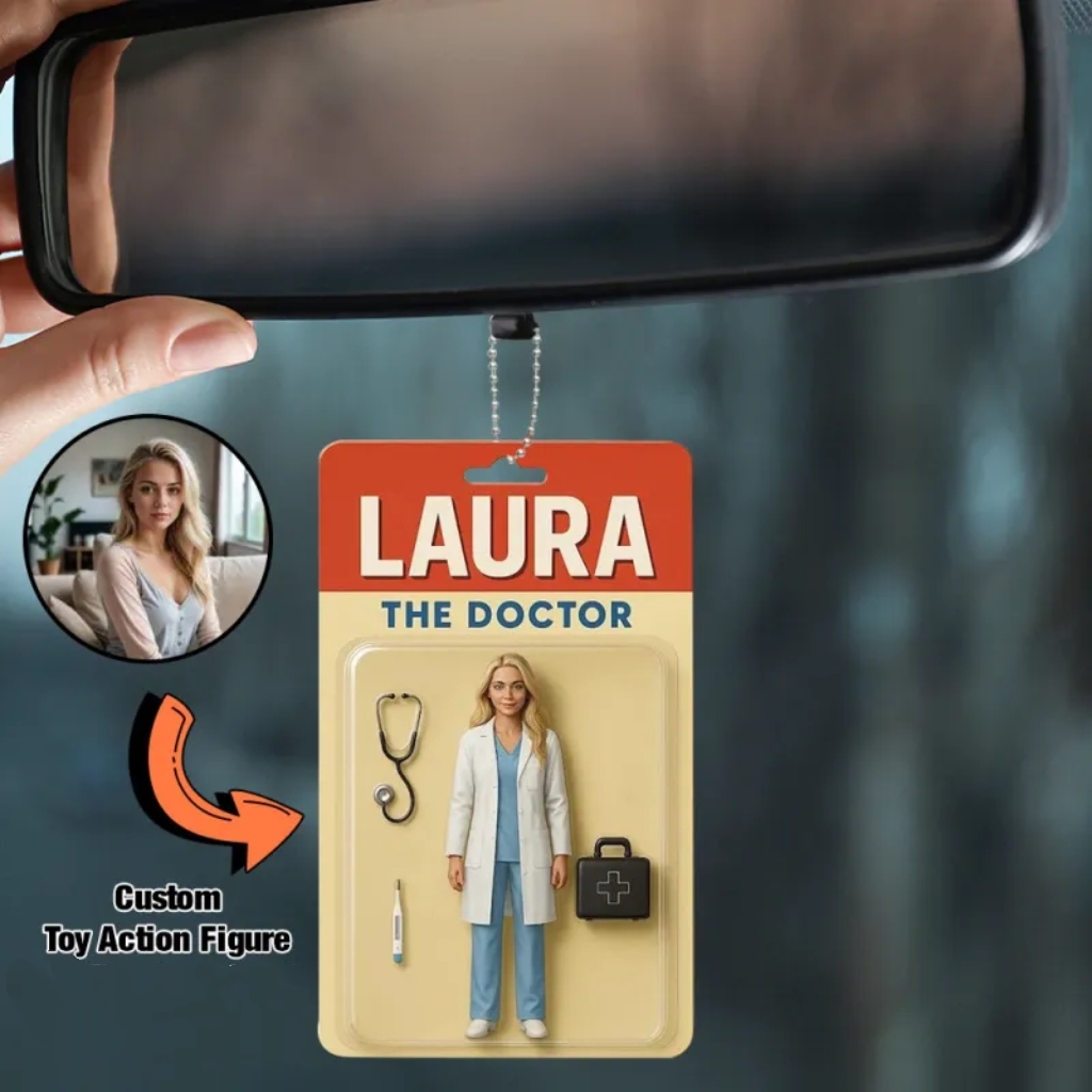 Turn Your Photo into an Action Figure Custom Hanging Ornaments Toy Box Portrait  Custom Text Name Funny Gift for Him Her