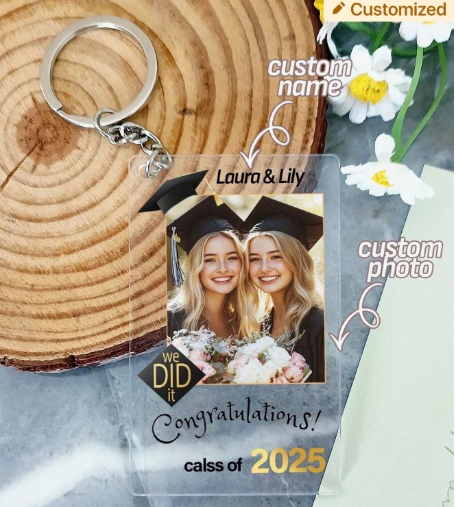 Personalized 2025 Graduation Gifts Keychains Class Of 2025 Gifts For Him Her Inspirational Keychains Bulk For College High School Seniors Gift.Customized Graduation Blessing Gift With Photos And Names.Unique Ideal Gifts For Him,Her,Boyfriend,Girlfrien