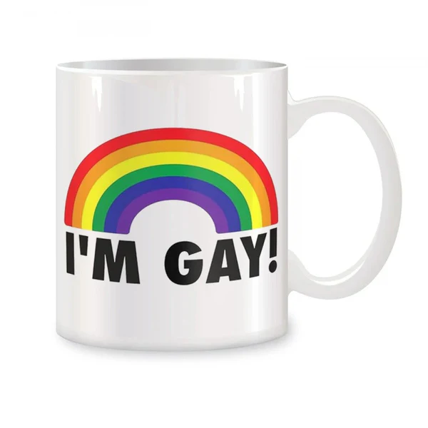 Happy Mug with Rainbow Design – LGBT Pride Ceramic Cup, Perfect Holiday Gift for Him or Her