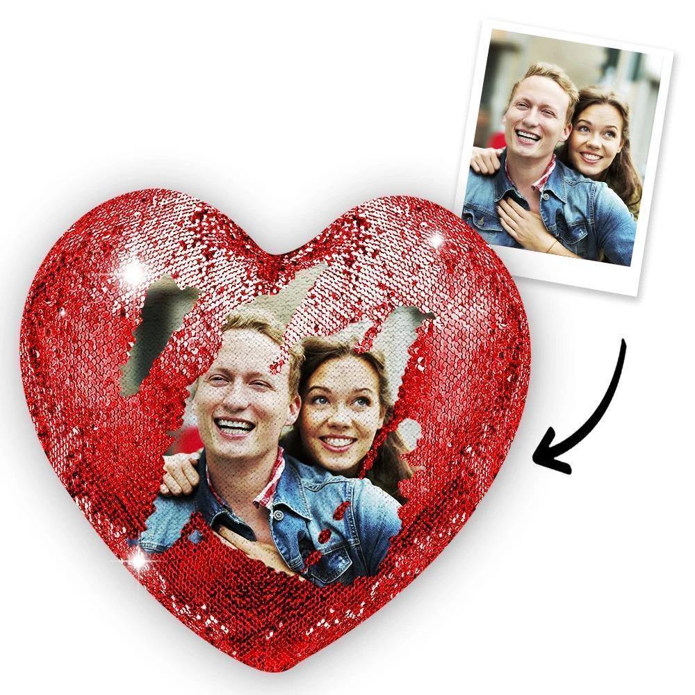 Gift for Mom Custom Photo Magic Heart Sequins Pillow-Silver - MadeMineAU