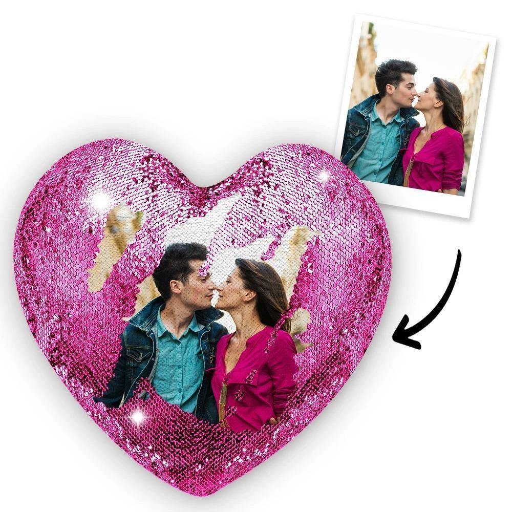 Gift for Mom Custom Photo Magic Heart Sequins Pillow-Silver - MadeMineAU