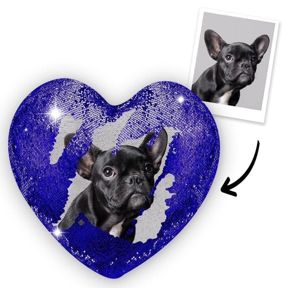 Gift for Mom Custom Photo Magic Heart Sequins Pillow-Silver - MadeMineAU