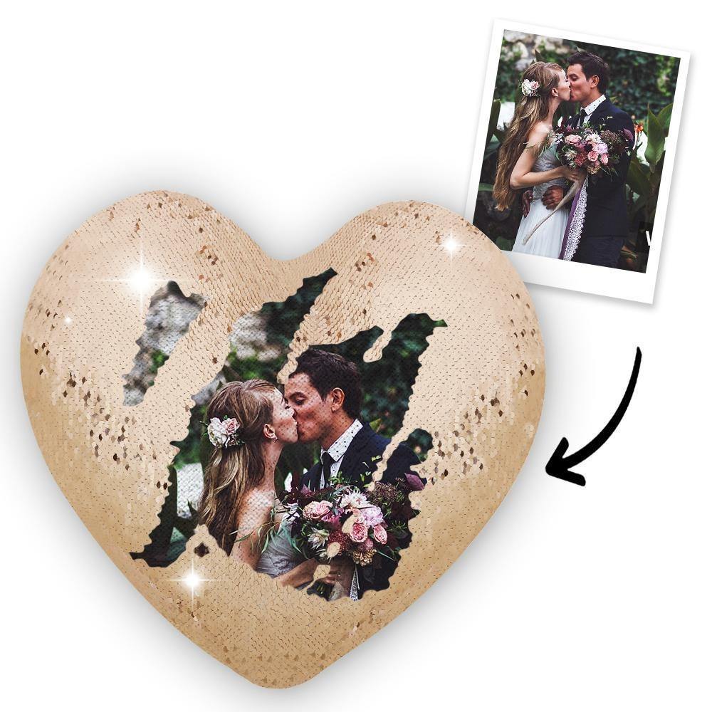Gift for Mom Custom Photo Magic Heart Sequins Pillow-Silver - MadeMineAU