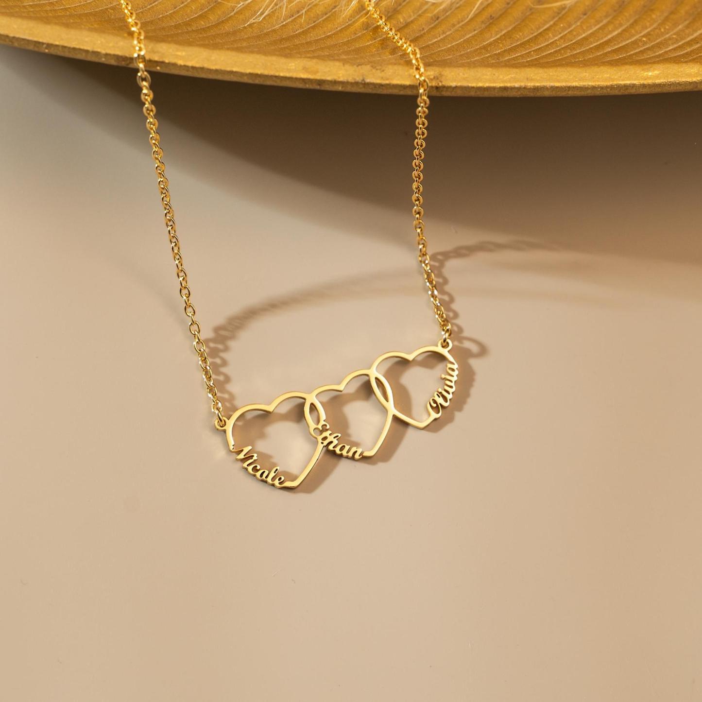 Custom Name Necklace with Heart Multiple Hearts Necklace Kids Names Jewelry for Mom Mothers Day Gift - MademineAU