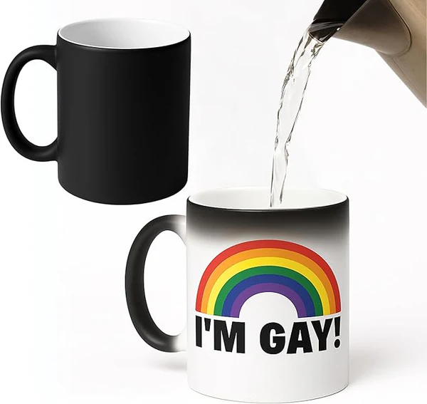 Happy Mug with Rainbow Design – LGBT Pride Ceramic Cup, Perfect Holiday Gift for Him or Her