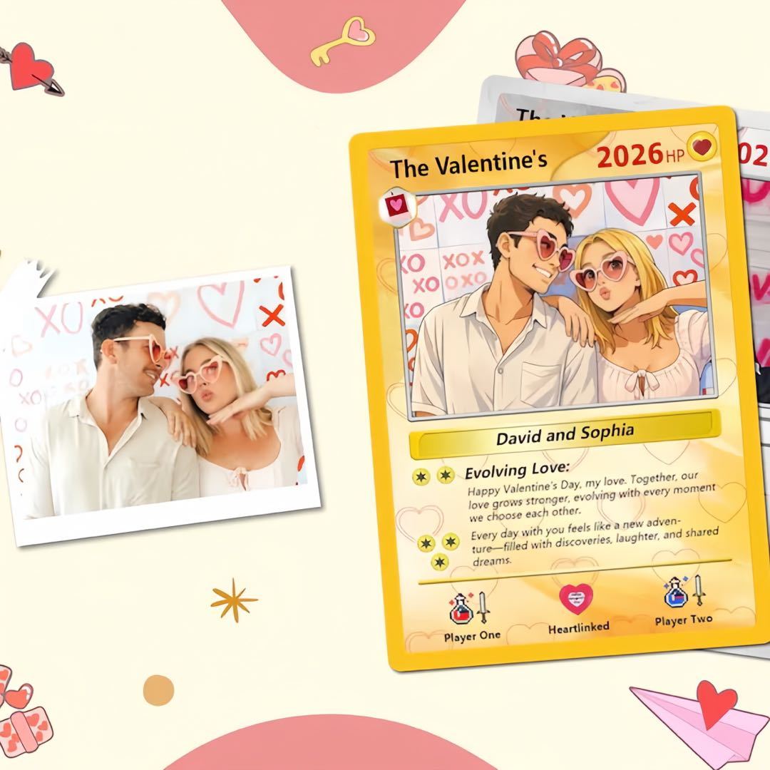 Personalized Valentine’s Day Power Couple Card, Custom Anniversary Card Couple Photo Anime Style, Best Valentine's Day Gift for Lover - MademineAU