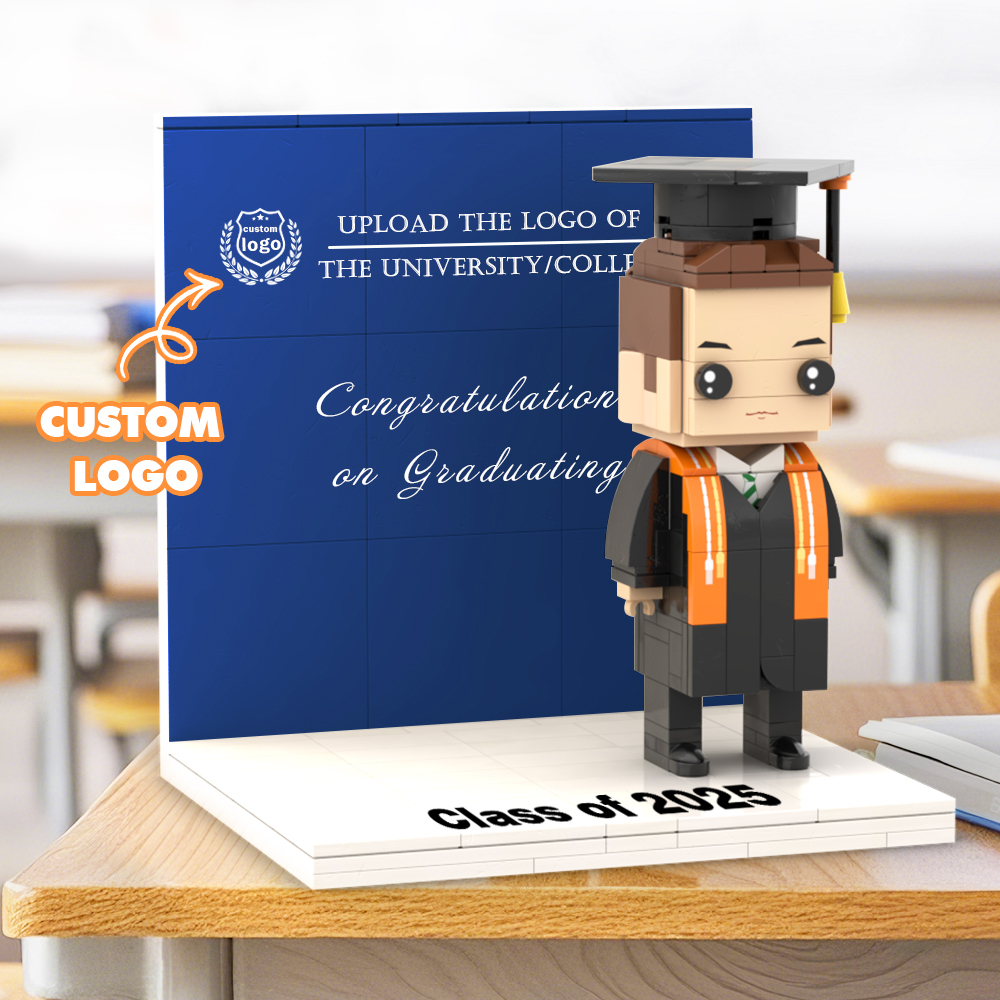 Custom LOGO Brick Figure Full Body Customizable 1 Person Display Panel Graduation Gift - MyCustomBrickFigures