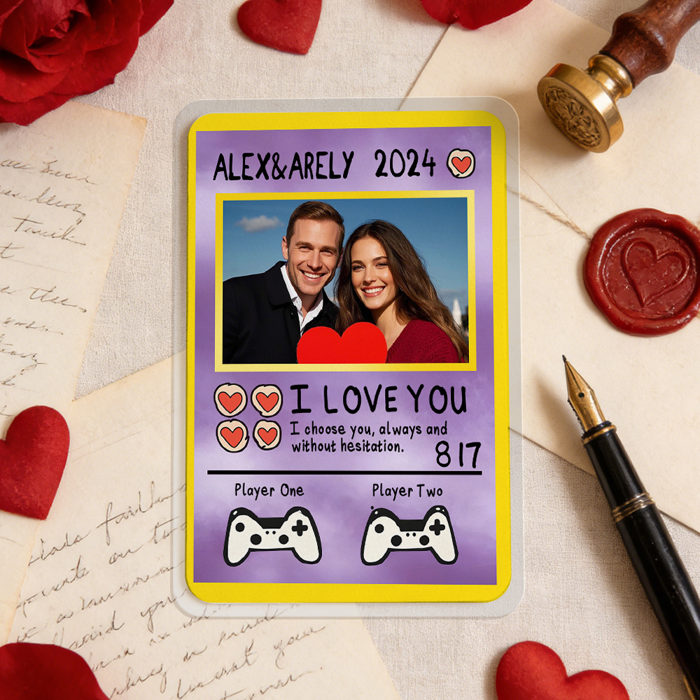 Personalized Valentine’s Day Power Couple Card, Custom Anniversary Card Couple Photo Anime Style, Best Valentine's Day Gift for Lover - MyCustomBrickFigures