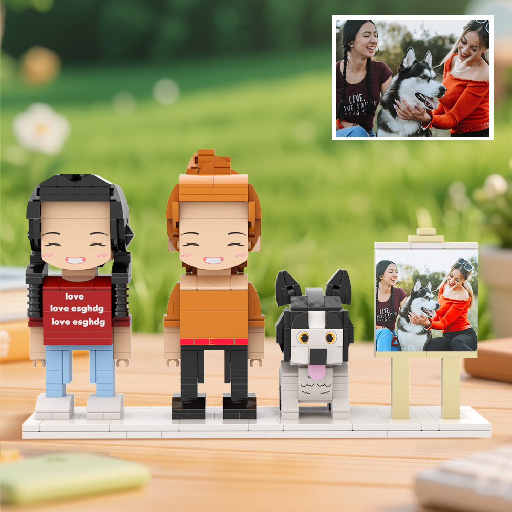 Full Body Customizable 2 People Brick Figures Persaonalized Brick Figures with Pet - MyCustomBrickFigures