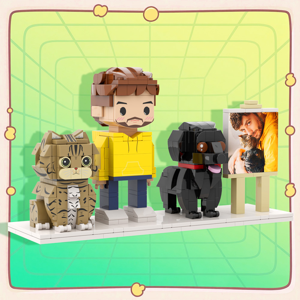 Personalized 1 People Fully Body People With Dog and Cat Pets Family Gifts - MyCustomBrickFigures