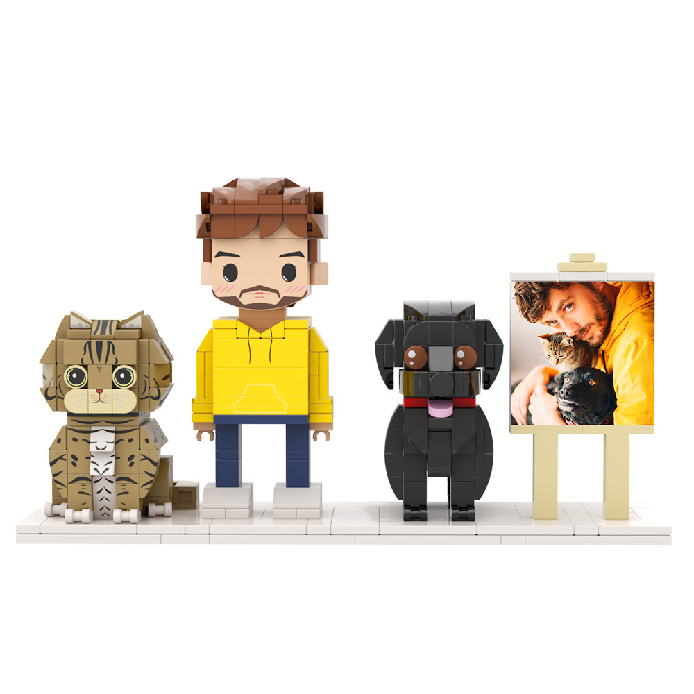 Personalized 1 People Fully Body People With Dog and Cat Pets Family Gifts - MyCustomBrickFigures