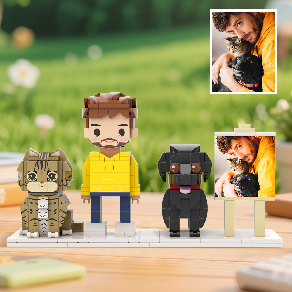 Personalized 1 People Fully Body People With Dog and Cat Pets Family Gifts - MyCustomBrickFigures