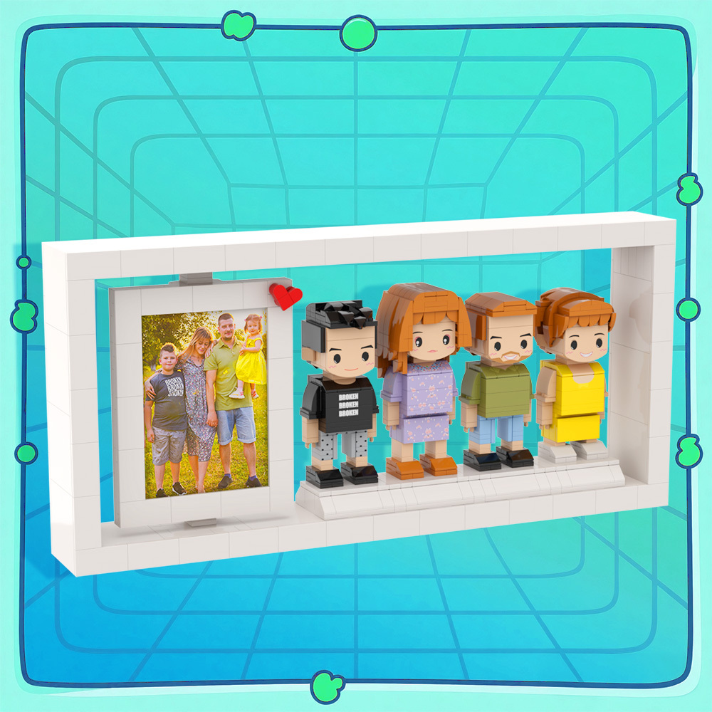 Full Body Personalized 4 People Custom Brick Figures Photo Frame Universal Interlocking Plastic Toy Home Decor Brick Me Figures Gift For Family - MyCustomBrickFigures