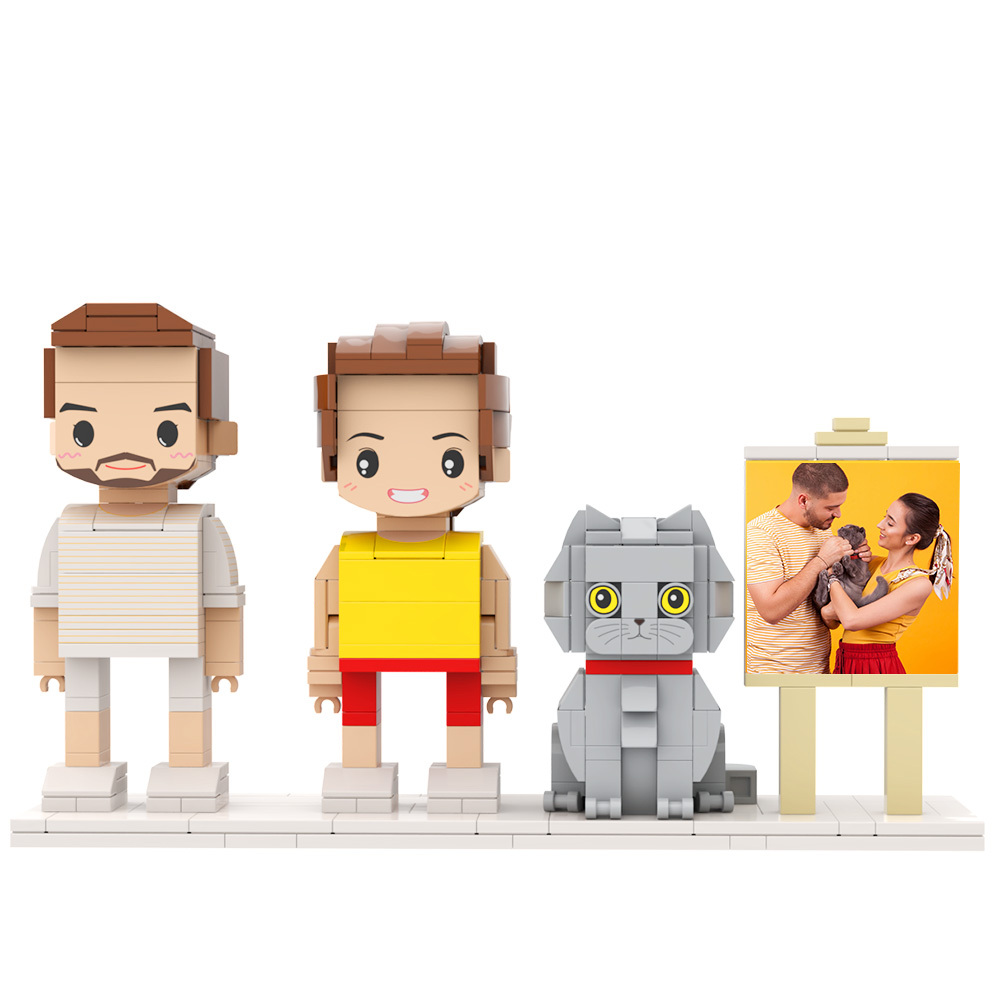 Personalized 1 People Fully Body People With Dog and Cat Pets Family Gifts - MyCustomBrickFigures