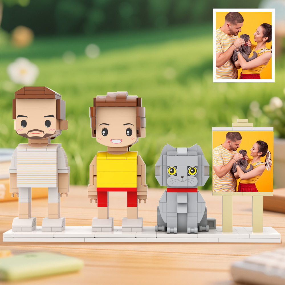 Personalized 1 People Fully Body People With Dog and Cat Pets Family Gifts - MyCustomBrickFigures