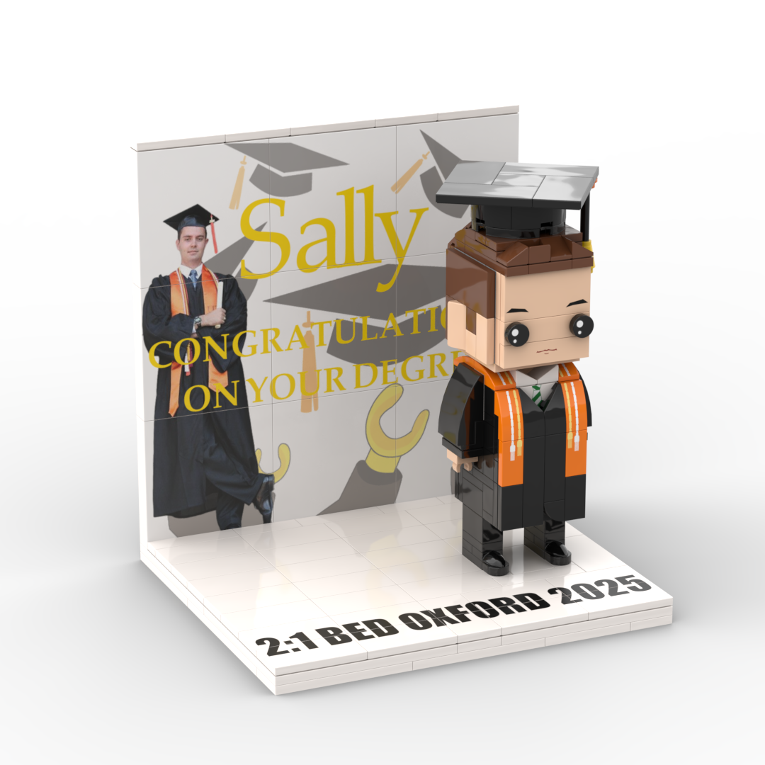Custom LOGO Brick Figure Full Body Customizable 1 Person Display Panel Graduation Gift - MyCustomBrickFigures