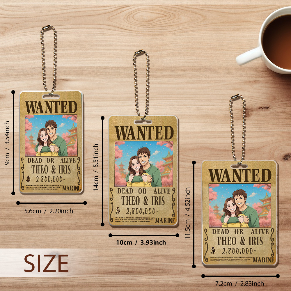 Custom Anime Bounty Couple Portrait Car Hanger Personalized Anime Style Wanted Car Hanger Portrait Unique Captains' Couple Portrait Car Hanger Gifts for Lover - MyCustomBrickFigures