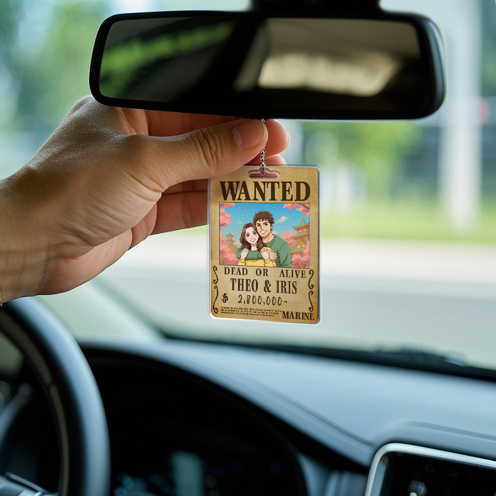 Custom Anime Bounty Couple Portrait Car Hanger Personalized Anime Style Wanted Car Hanger Portrait Unique Captains' Couple Portrait Car Hanger Gifts for Lover - MyCustomBrickFigures