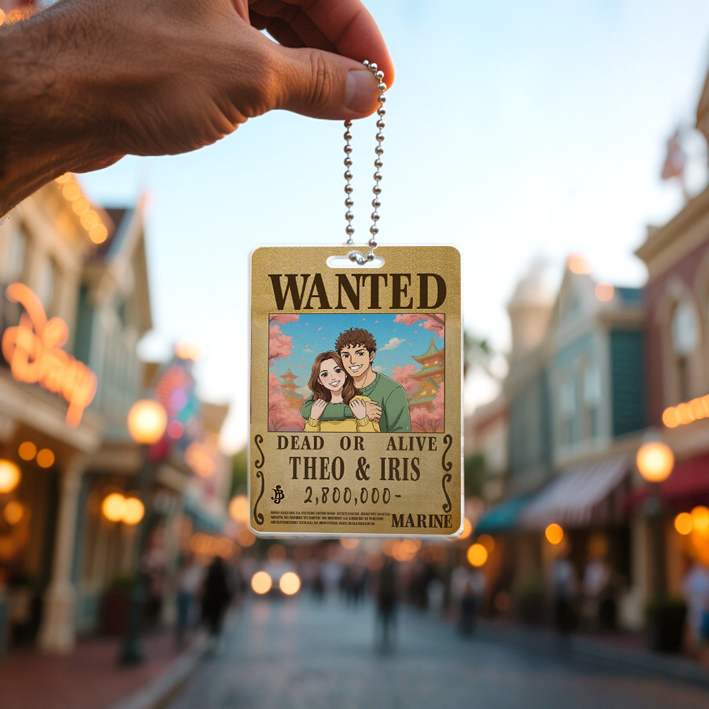 Custom Anime Bounty Couple Portrait Car Hanger Personalized Anime Style Wanted Car Hanger Portrait Unique Captains' Couple Portrait Car Hanger Gifts for Lover - MyCustomBrickFigures