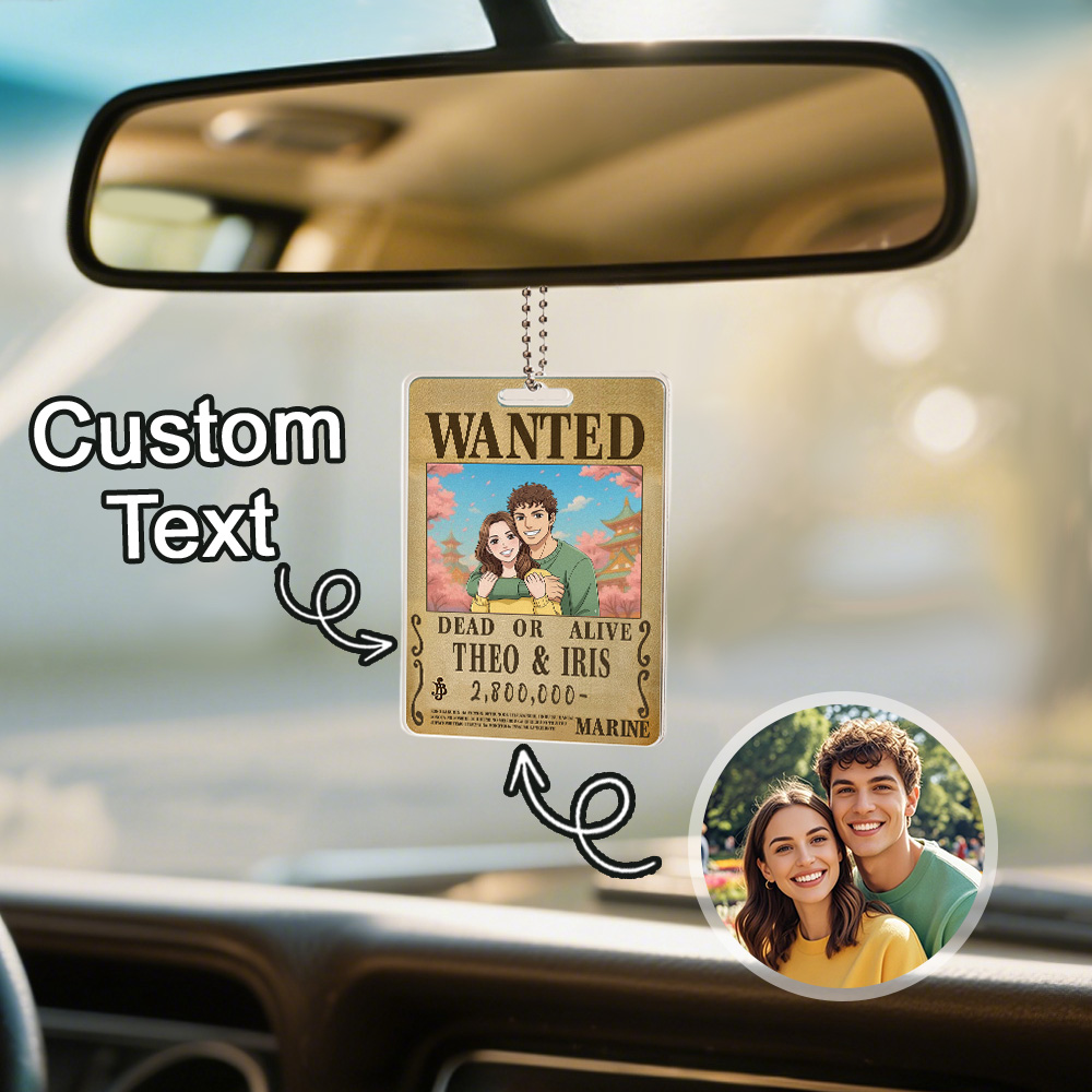 Custom Anime Bounty Couple Portrait Car Hanger Personalized Anime Style Wanted Car Hanger Portrait Unique Captains' Couple Portrait Car Hanger Gifts for Lover