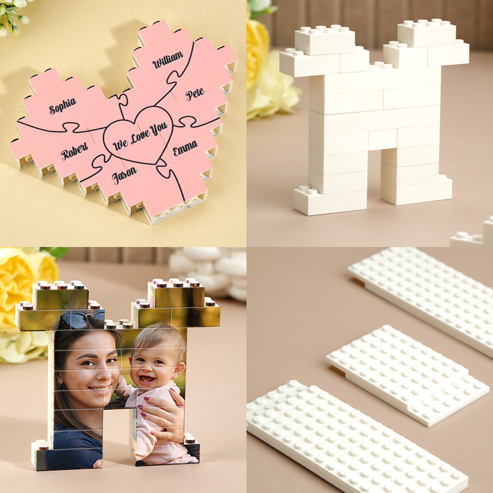 Personalized Mom Photo Building Brick Puzzles with Family Name Photo Block for Mother's Day Gift - MyCustomBrickFigures