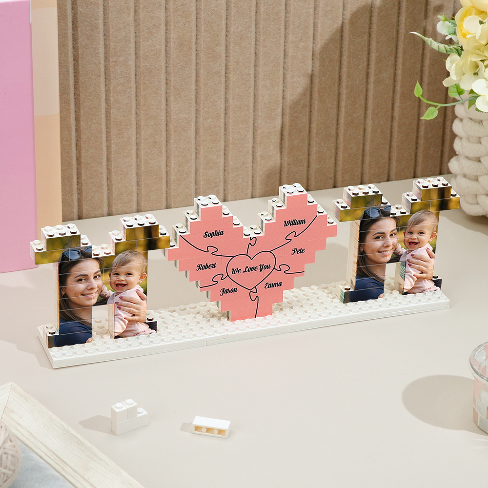 Personalized Mom Photo Building Brick Puzzles with Family Name Photo Block for Mother's Day Gift - MyCustomBrickFigures