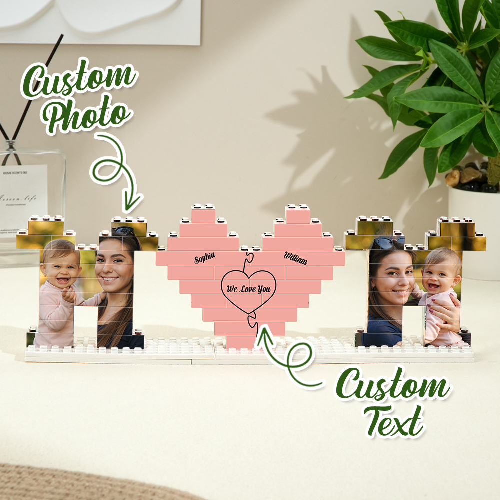 Personalized Mom Photo Building Brick Puzzles with Family Name Photo Block for Mother's Day Gift - MyCustomBrickFigures