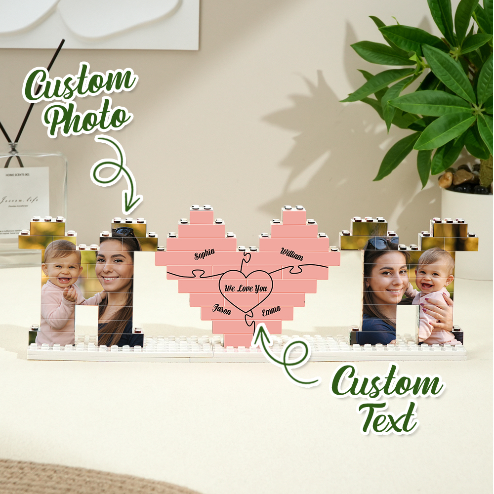 Personalized Mom Photo Building Brick Puzzles with Family Name Photo Block for Mother's Day Gift - MyCustomBrickFigures