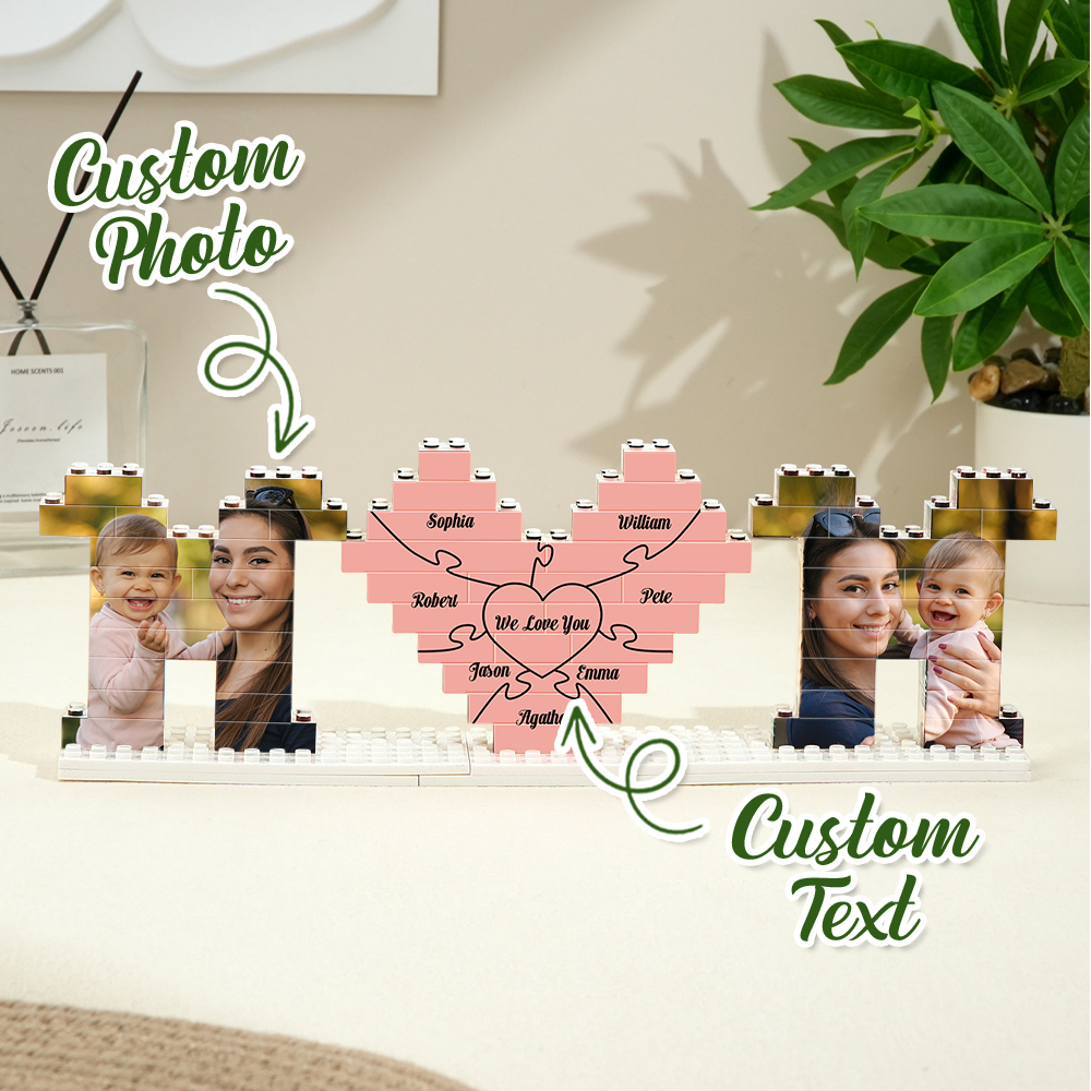Personalized Mom Photo Building Brick Puzzles with Family Name Photo Block for Mother's Day Gift - MyCustomBrickFigures