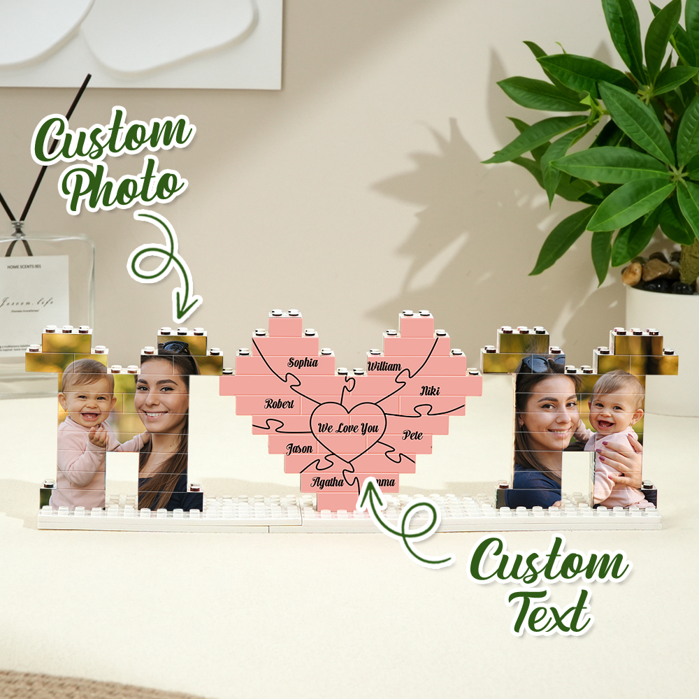 Personalized Mom Photo Building Brick Puzzles with Family Name Photo Block for Mother's Day Gift - MyCustomBrickFigures