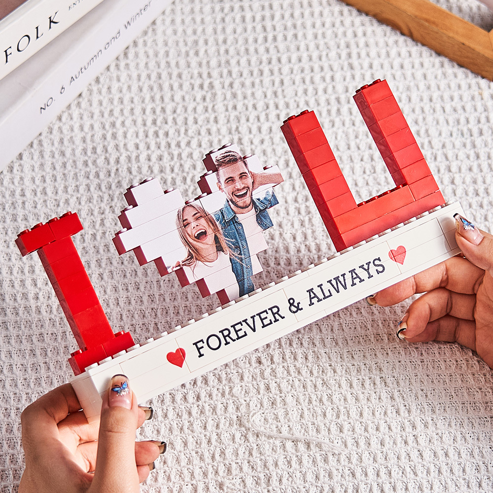 Personalized I Love You Photo Building Brick Puzzles Custom Text Photo Block Gift for Lover - MyCustomBrickFigures